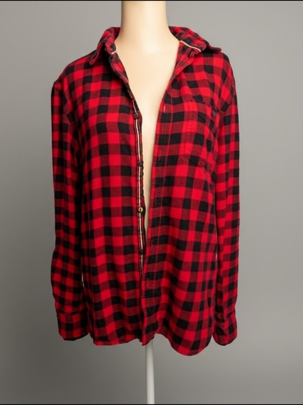 Red and Black Buffalo Plaid Flannel Shirt